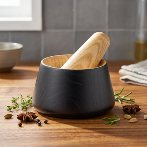 Ensemble mortier et pilon traditionnel en bois de cire blanc, écologique, capacité 125 ml, compatible lave-vaisselle, lavage à la main uniquement, outil pour épices, poivre et herbes - Product Image 3