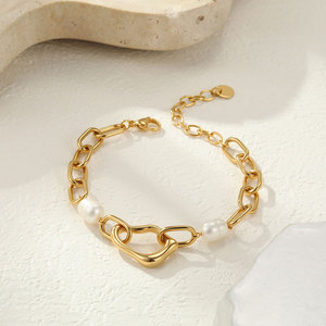 Pulsera y Brazaletes de Moda para Mujer en Acero Inoxidable 316L de Lujo, Chapados en Oro de 14k y 18k, con Perlas Naturales de Agua Dulce - Product Image 2