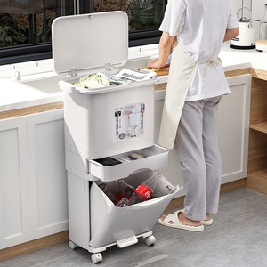 Cubo de Basura para Cocina con Tapa, Doble Capa, Gran Tamaño, Pedal, Separación de Residuos Secos y Húmedos, Plástico, Uso Interior - Product Image 1