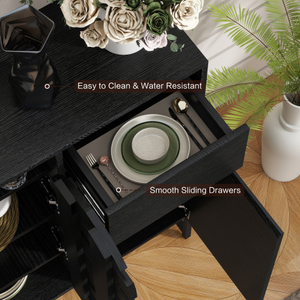 Antique Buffet Cabinet with Storage Black Woven Doors and Arched Design for <b>Kitchen</b> & Living Room - Product Image 6