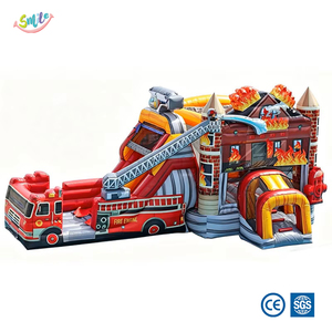 Castillo Inflable con Tobogán de Camión de Bomberos para Niños, Ideal para Fiestas Temáticas de Bomberos - Product Image 1