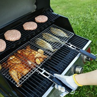 Panier de cuisson pliable en métal chromé de qualité alimentaire avec poignée en bois, broche à rôtir portable pour poisson, légumes, crevettes, réutilisable