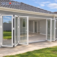 Portes pliantes en aluminium RICHOCEAN à 3 panneaux, étanches, à double vitrage, pour patio, appartement, porte extérieure pliante