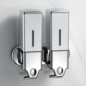 Dispenser di sapone liquido quadrato in acciaio inox e ABS a leva doppia bottiglia scatola bagno uso senza perforazione necessaria - Product Image 5