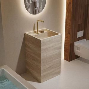Luxury Marble Design Pedestal Beige Travertine Basin Natural Marble Wash Hand Basin Freestanding Pedestal <b>Sink</b> <b>for</b> Hotel - Product Image 5