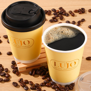 Koffiebekers met aangepast logo en gouden opdruk, 12oz dubbelwandige papieren bekers, met zwarte koffiedeksel voor koffiezaak - Product Image 1