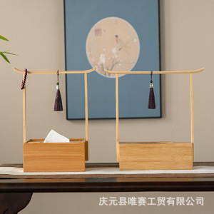 Bamboo Tissue Box Rectangle Standing Type Multipurpose Desktop Organizer For Office Use - Product Image 3