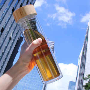 Venta Directa de Fábrica: Taza de Viaje de Vidrio de Borosilicato Aislado con Tapa y Popote, Antiderrames, Transparente, Regalo para Adultos - Product Image 1