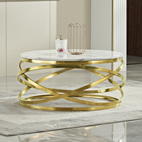 Meubles de maison modernes Table basse en acier inoxydable à base dorée de luxe Plateau rond en marbre Salon Table à thé