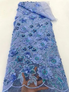 2022 Bridal Dress <strong>Material</strong> 2022 Luxury <strong>Red</strong> 3d Flowers Lace Handmade Party Lace Fabric - Product Image 6