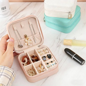 Small Square Travel Jewelry Box | Portable Pu Leather Travel <b>Earring</b> Necklace Ring Organizer Storage Box with Zipper 9.5*9.5*5cm - Product Image 5