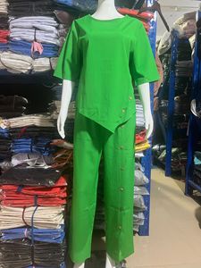 Conjunto de Dos Piezas para <span class=keywords><strong>Mujer</strong></span>, Nuevo Modelo 2026, Top con Botones y Dobladillo Irregular y Pantalones Anchos, Estilo Casual y Holgado - Product Image 6