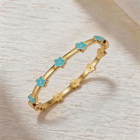 Gelang Baja Anti Karat Desain Bunga Semanggi Lima Daun Multiwarna Berlapis Emas 18K Zirkon Perhiasan Klasik Tersedia