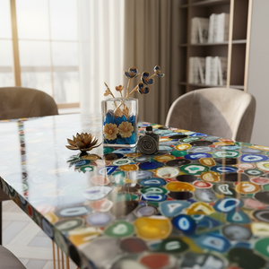 Handcrafted Polished Agate Seal Stone Luxury Home Decor Religious Flower Model Pattern Resin Table Customized Color High Quality - Product Image 3