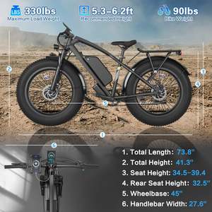 Bicicleta Eléctrica de Montaña de 26 Pulgadas con Motor Dual de Alta Potencia de 750W, Cuadro de Acero, para Subir Pendientes Pronunciadas, Batería de Litio de 48V, Alcance de 50-60 km - Product Image 3