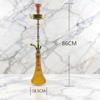 Chicha en métal doré et argenté sculpté - Base en verre multicolore et tuyau rayé pour salon haut de gamme