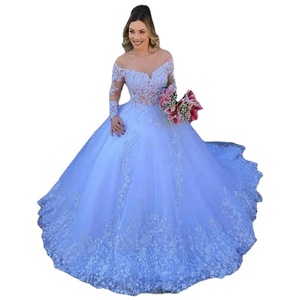 White Ball Gown Wedding Dress Off Shoulder Long Sleeve Lace Empire Waistline Sweetheart Neckline Vintage Style Bridal Dress - Product Image 5