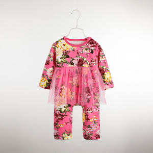 Wholesale Baby Clothing Long Sleeve Toddler Baby Girl Floral Romper With Lace Tutu Skirt - Product Image 3