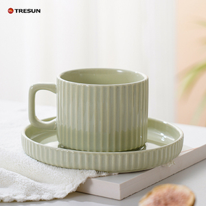 Tasse à café Macaron couleur bonbon en céramique pour petit déjeuner thé au lait tasse à eau créative texture à rayures verticales - Product Image 6