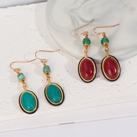 Boucles d'oreilles vintage ovales en pierres précieuses pour femmes, boucles d'oreilles pendantes bohèmes en pierres vertes et rouges, bijoux de mode simples et personnalisés de style occidental