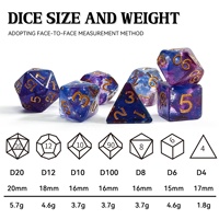 Set Dadu DND Polihedral Persegi Grosir Pabrik, Resin Kustom 16mm 7 Buah Dadu Mini Planet untuk Permainan Meja RPG Role Playing