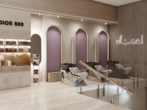 Beauty Salon Interior Design Service Bespoke Arched Nail Display Rack and Hair Color Product Shelving Shopfitting - Product Image 4