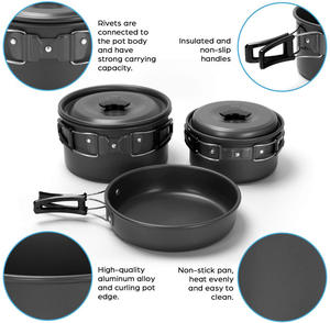 Venta al por mayor ligero al aire libre Mess Kit 15PCs utensilios de cocina de acero inoxidable con ollas Pan tazas platos tenedores para acampar - Product Image 4