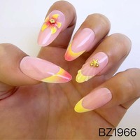 Faux ongles 3D pré-fabriqués à motif floral, manucure française, embouts d'ongles à porter, lot de 24 pièces