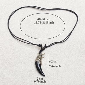 Collier Pendentif Amulette Dent de Loup Classique pour Hommes, avec Pointe en Forme de Dents de Loup, Bijou Porte-Bonheur, Tête de Loup Tressée sur Cordon Rétractable, Or Antique - Product Image 4