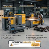 Compresseurs d'air à vis silencieux industriels VSD de 7,5 kW, 15 kW, 22 kW avec sécheur quatre en un, 16 bars, 20 bars pour machine de découpe laser