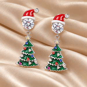 Orecchini pendenti con Babbo Natale e albero di Natale per donna, gioielli smaltati, regalo per le feste - Product Image 3