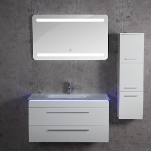 Meuble de salle de bain moderne avec cadre mural sans cadre, éclairage LED, en céramique avec lavabo en verre - Product Image 3