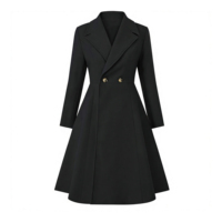 Manteau-robe noir croisé sur mesure pour femme, col à revers cranté, couture princesse, coupe évasée, longueur midi, pour l'hiver, OEM ODM