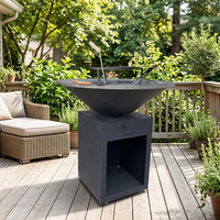 Table de barbecue moderne en acier Corten, robuste, finition rouillée, brasero avec rangement pour bois, pour cuisine extérieure
