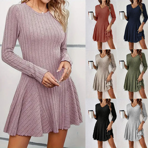 Nuevo Vestido de Mujer para Primavera, Ecológico, Casual, Estilo Francés, Tejido de Punto, Cuello Cuadrado, Manga Larga, Cintura Natural, Corte en A Simple - Product Image 2