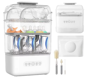 Sterilizzatore e Asciugatore per Biberon Grownsy a 3 Livelli, Senza BPA, Contiene 6-10 Biberon, Design Impilabile, Include Spazzola per Tiralatte - Product Image 1