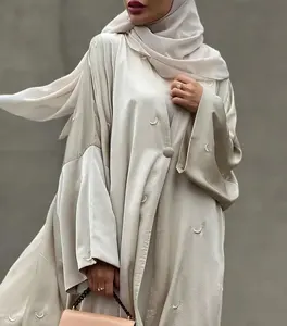时尚女性迪拜阿巴亚奢华谦虚风格月亮刺绣开放式阿巴亚女性穆斯林连衣裙开衫