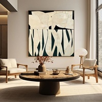 Art mural 3D, grande peinture abstraite beige et noire, minimaliste, peinte à la main, style Wabi Sabi, peinture sur toile moderne, décoration d'intérieur, galerie
