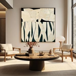 Arte Mural 3D, Pintura Abstracta Grande en Beige y Negro, Estilo Minimalista Wabi Sabi, Pintura Moderna para Decoración del Hogar y Galería - Product Image 6
