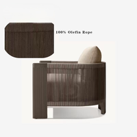 Fauteuil de patio en corde d'oléfine imperméable de luxe personnalisé hôtel villa salon simple extérieur canapé en teck ODM OEM sans quantité minimale de commande