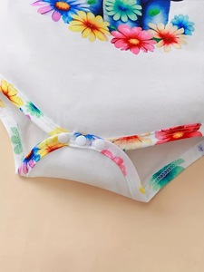 Sơ Sinh Bé Cô Gái Mùa Hè Thiết Lập Dễ Thương Voi In Ngắn Tay Áo Fart Áo Khoác Headscarf Chất Lượng Cao Vải Phương Tây Snap Nút - Product Image 5