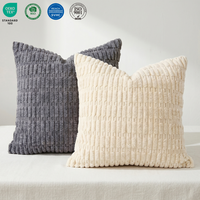 Housse de coussin moelleuse très vendue pour canapé de salon, oreiller décoratif uni rayé en peluche