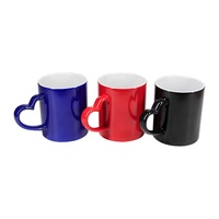 Mug magique en céramique moderne de 350 ml avec poignée en forme de cœur, sublimation photo, changement de couleur, passe au micro-ondes et au lave-vaisselle, idéal pour les cadeaux d'affaires