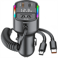 Chargeur de voiture portable USB Type-C PD 40W rapide avec câble rétractable et design pliable pour téléphone portable, ordinateur portable, montre connectée, appareil photo