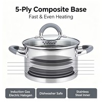 Ensemble de casseroles en acier inoxydable écologique de qualité supérieure, avec poignées en silicone anti-chaleur, passoire et couvercles en verre, compatible induction et gaz