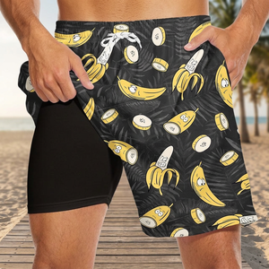 Shorts de sport de luxe pour hommes XXL, séchage rapide, respirants, 100 % polyester, imprimé banane sur toute la surface, maillot de bain, logo personnalisé - Product Image 2