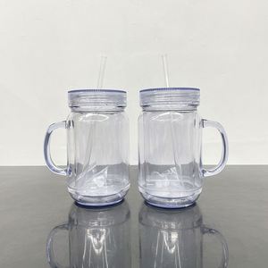 Us Warehouse Snow Globe 20Oz Soda <b>Cups</b> Double Walled <b>Plastic</b> Mason Jar With Pre-Drilled Hole and Silicone Plug - Product Image 3