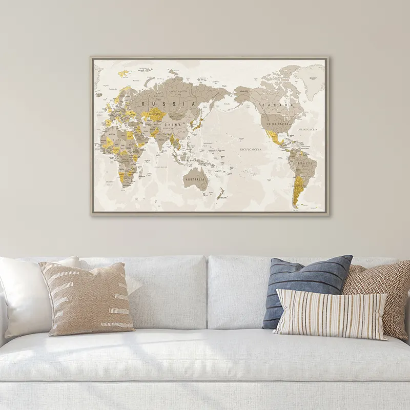 Dünya haritası tuval boyama klasik tarzı Modern soyut posterler resimleri için oturma odası Modern dekorasyon sanat