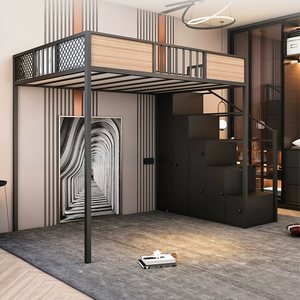 Letto a Soppalco Moderno in Metallo con Contenitore Letto in Ferro per Appartamento Dormitorio <span class=keywords><strong>Salvaspazio</strong></span> Multifunzionale Letto a Terra Mobili per Camera da Letto - Product Image 3