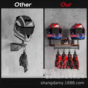 Solid wood motorcycle helmet display rack, wooden wall-mounted helmet storage rack, multi-layer <b>glove</b> hooks - Product Image 3